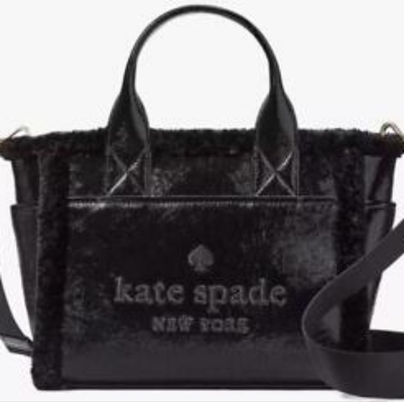KATE SPADE JETT FAUX SHEARLING SMALL TOTE BLACK - Picture 10 of 12